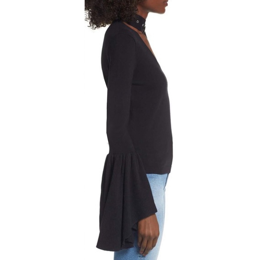 Leith Black Buckled Choker Bell Sleeve Sweater XS - Picture 3 of 6